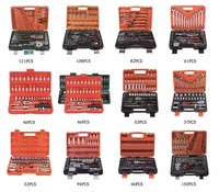 1 Ensemble de 82 pièces d'outils de réparation automobile manuels, comprenant clés à cliquet et douilles, en acier au carbone, avec boîte à outils et mallette rigide OEM, Marque KHC, Garantie 1 an