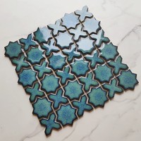 Chine prix d'usine brillant turquoise vert bleu maroc étoiles croix vitrée salle de bain céramique mur dosseret carrelage