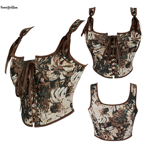 Noeud papillon bandoulière <span class=keywords><strong>femmes</strong></span> Bustier peinture à l'huile <span class=keywords><strong>Mona</strong></span> gilet sans manches débardeur bleu kaki marron Corset haut rétro Bodyshaper - Product Image 2