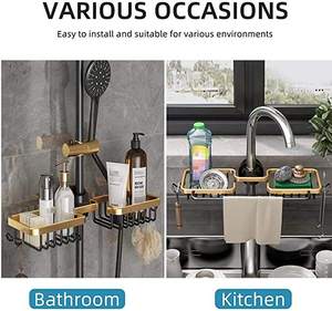 Kitchen Space Aluminum Sink Drain Rack Sponge Storage Faucet Holder Over Faucet Soap Drainer <strong>Shelf</strong> <strong>Basket</strong> Organize - Product Image 3