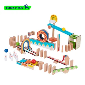 2024 New Design Wooden Domino Game Set Ball Track Run Colorful Stacking Building Block Toys for kids