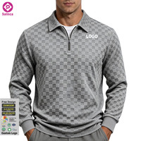 Sweat-shirt à manches longues avec fermeture éclair 1/4, motif à carreaux, grande taille, pour homme, automne-hiver, sport décontracté, logo personnalisé en gros