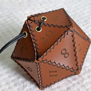 Kotak penyimpanan dadu kulit heksagonal jahitan tangan casing dadu banyak sisi dompet koin Frawstring dadu permainan - Product Image 2