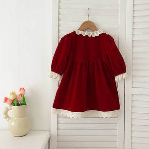 Vestito da <span class=keywords><strong>bambina</strong></span> coreana abito da <span class=keywords><strong>bambina</strong></span> primavera autunno collo di pizzo rosso natale maniche lunghe per bambini <span class=keywords><strong>vestiti</strong></span> da principessa per bambini - Product Image 3