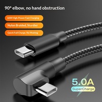 Cable de Datos USB-C a Tipo-C de Carga Rápida de 60W 5A y 90 Grados con Tejido de Nailon para iPhone, Android y Accesorios de Computadora
