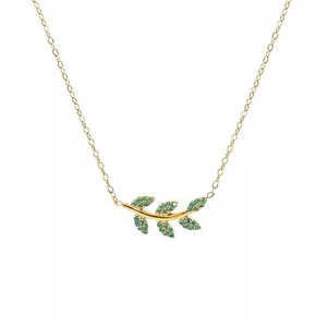 Collar de Acero Inoxidable con Hoja de Oro y Colgante de Circonita Verde, Cadena para Mujer, Regalo para Cumpleaños, San Valentín, Día de la Madre, Graduación, Boda - Product Image 4