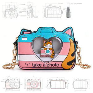 Sac bandoulière personnalisé en forme d'appareil photo, design mignon avec oreilles de chat, en cuir PU, avec chaîne, pour les fans d'anime - Product Image 4