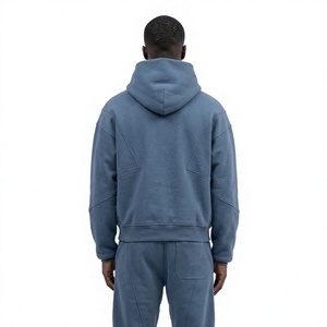 Conjunto deportivo azul con capucha para hombre, sudadera informal de manga larga y pantalones de chándal - Product Image 3