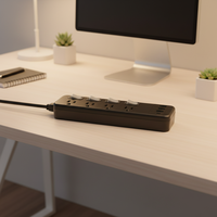 Multiprise de bureau avec 6 prises CA à commande individuelle, multi-prises verticales, 10A, 3 ports USB-A et 1 port USB-C, 110-250V