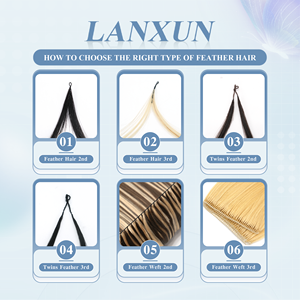 Estensioni per capelli umani all'ingrosso Lanxun Double Drawn con piume, estensioni per capelli con piume all'uncinetto, fornitori di capelli vergini Remy - Product Image 5