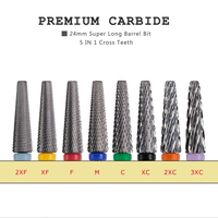 HYTOOS 24mm Super Longues Embouts de Ponceuse à Ongles 5 en 1 Bidirectionnels en Carbure pour Manucure, Accessoires de Polissage Électrique