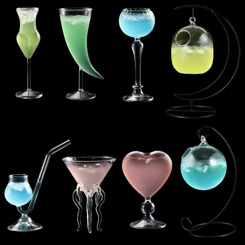 Unique cocktail glass heart ox horn pipe Jellyfish women body shaped goblet wine martini glasses