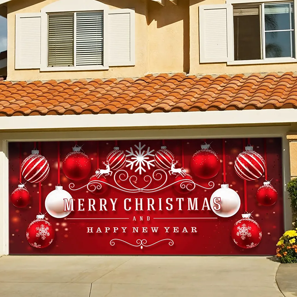Custom Design Red Christmas Decoration Garage Banner Vinyl Door Mural