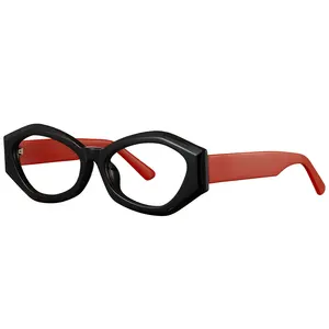 แว่นตาอะซิเตทแบบเรขาคณิตกรอบหนาแว่นตาตามใบสั่งแพทย์กรอบแว่นสายตาของนักออกแบบทำมือ