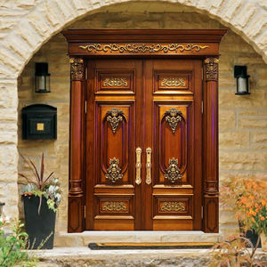 باب مدخل خشبي صلب من خشب الساج، تصميم أبواب رئيسية مزدوجة منحوتة للمنزل، مورد من الصين - Product Image 5