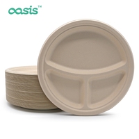 Assiette jetable Oasis 10 pouces, écologique, biodégradable, à 3 compartiments, 100 % pulpe de bagasse de canne à sucre, vaisselle micro-ondable