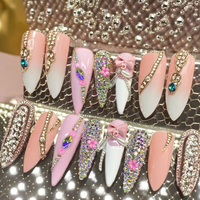Vente en Gros Luxe Brillant Rose 24 Ongles à Coller Design Acrylique 3D Couleur Pure Faux Ongles Personnalisés