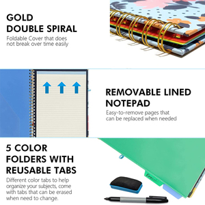 Xoắn ốc clipboard Folio với Refillable lót notepad nội thất lưu trữ ngăn với 10 túi ban nhạc đàn hồi và bút lỗ - Product Image 2