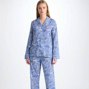 Pijamas de mujer Algodón <span class=keywords><strong>Batiste</strong></span> Blue Island Hopping Print Cintura elástica Cuello en V High-rise Casual Pijamas de punto Manga larga - Product Image 1