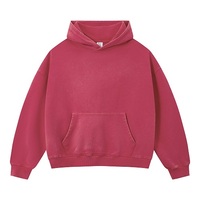 Hoodie Anti-pilling French Terry 370gsm dengan Bordir Logo Custom Berkualitas Tinggi, Cuci Salju, Warna Merah Vintage, Streetwear Hiphop