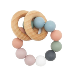 Bracelet de dentition personnalisable en bois de hêtre avec perles en silicone, jouet souple en forme d'anneau, cadeau de <span class=keywords><strong>naissance</strong></span> pour enfants, vente chaude - Product Image 2