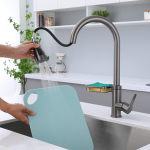 Grifo de Cocina Extraíble de Acero Inoxidable 304 Negro Mate, Diseño Moderno, Válvula de Cerámica para Agua Fría y Caliente, Giratorio - Product Image 1