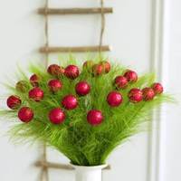 Tige de fleur artificielle rouge scintillante, branche de fausse herbe verte pour la décoration de Noël et des fêtes à la maison