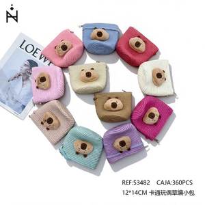 Bolso tejido de paja con diseño de muñeca de dibujos animados, mochila para niños de 12x14cm, cierre de cremallera portátil, para todas las estaciones, unisex - Product Image 1