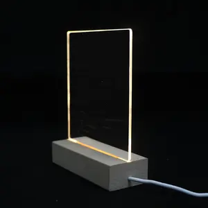 Erasable Memo Night Light Blank Acrylic LED Note Board Wooden Night Light For DIY
