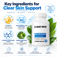 Capsules Clear Skin avec 5 HTP DIM Vitamine A et B5 pour la santé de la peau et l'équilibre hormonal 90 unités