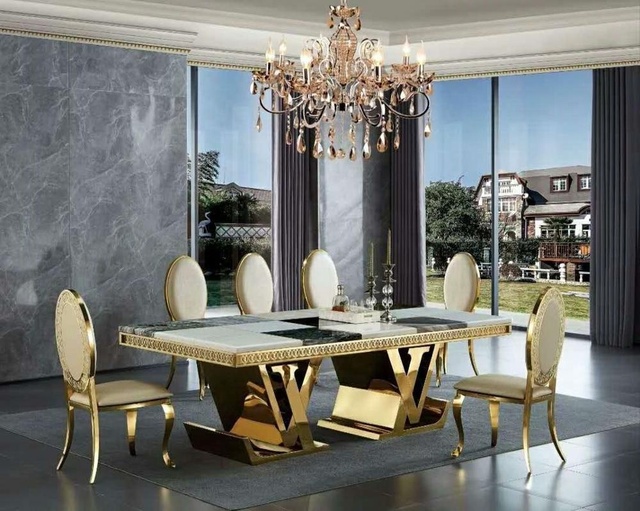 Italian Rectangular Marble Dining Table Set Luxury with Chairs High End Factory Travertine Stone Dining Table Sets Modern