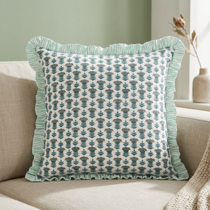 Fundas de Almohada Decorativas con Cierre de Cremallera, Personalizables, de Algodón, con Volantes Florales Azul Aqua, Marca Ridhi, para Decoración del Hogar, Dormitorio, Sofá - Product Image 2