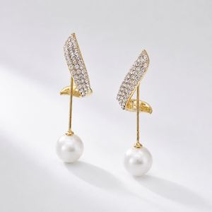 Boucles d'oreilles longues à pampilles en cristal style coréen pour femme, avec perles et cristaux en forme de goutte d'eau - Product Image 3