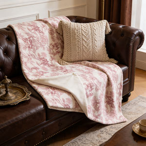 Couverture élégante et adorable à motif <span class=keywords><strong>de</strong></span> fleurs roses en <span class=keywords><strong>mohair</strong></span> 300 g/m² avec peluche 180 g/m² pour la maison - Product Image 1