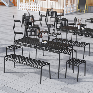 Ensemble de mobilier d'extérieur moderne en métal <span class=keywords><strong>table</strong></span> carrée <span class=keywords><strong>chaise</strong></span> pour villa cour jardin <span class=keywords><strong>balcon</strong></span> boutique de thé au lait banc de thé de loisirs - Product Image 3