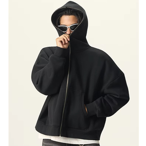Chaqueta con Capucha de Felpa de 350 g/m², Estilo Punk, con Cremallera en la Parte Superior, Corte Cuadrado, Ancha, Estilo Hip Hop Oscuro - Product Image 1