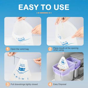 שקיות הקאה חד פעמיות סופגות מודפסות בגרבורה מ-LDPE עם שרוך לנשים בהריון, חולים, מכוניות, מטוסים, חוץ - מותג GWT - Product Image 6