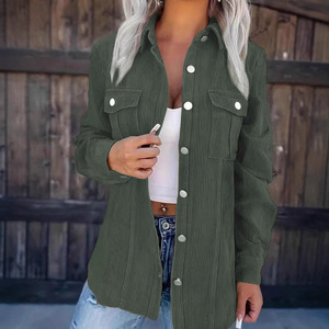 Dropshipping Shopify – Nouvelle veste décontractée légère en velours côtelé pour femme, grande taille, à revers, manches longues, boutonnée sur le devant, couleur unie - Product Image 4