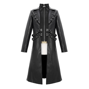 CT147 Devil fashion simmetrico punk rock nero zipper up cappotto lungo da uomo in pelle - Product Image 4