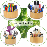 Vente directe d'usine, organiseur de bureau rotatif à 360 degrés en bambou écologique à double niveau pour stylos, crayons de couleur, crayons de cire, maison, bureau