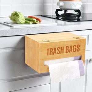 Meilleur distributeur de sacs à ordures Porte-rouleau mural Organisateur de sacs à ordures de cuisine en bambou - Product Image 2