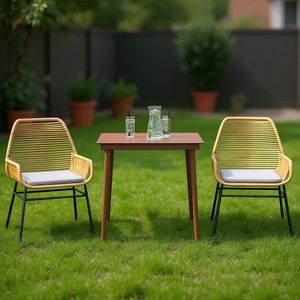 Rattan Garden <b>Dining</b> <b>Set</b> With Brown <b>Table</b> And Black Chairs For Outdoor Use <b>2</b> <b>Seater</b> Contemporary Design Weather Resistant - Product Image 2