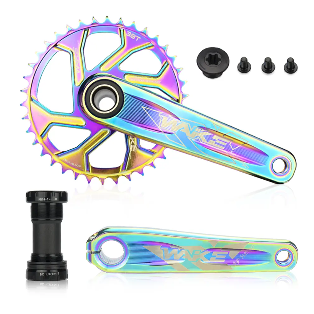 Crankset-170mm de bicicleta BCD, piezas coloridas con soporte inferior, cigüeñal de activación de repuesto, 104