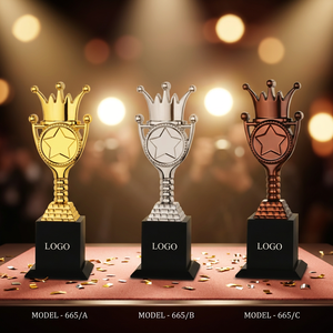 Trophée en métal, design couronne étoile, plaqué or, argent, bronze, impression UV, gravure, modèle portable 665, récompense pour les jeux sportifs - Product Image 1