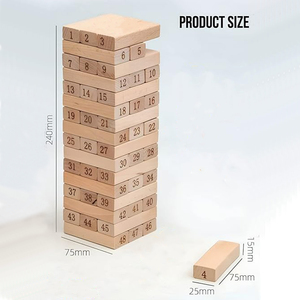 51 Stück Holzstapel-Nummern blöcke und Zitterturm-Spiel anzug Kinder-und Erwachsenen-Lernspiele Party-Block-Spiel - Product Image 2