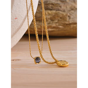 JINYOU 406 स्टेनलेस स्टील ज्यामितीय प्राकृतिक पत्थर लटकन डबल परत ओवरले 316l हार रचनात्मकता फैशनेबल गहने महिलाओं - Product Image 2