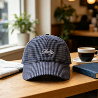 Op maat gemaakte logo geruite polyester baseballcap, ongestructureerd, zacht bovenwerk, geborduurd, 6 panelen, preppy stijl, casual dagelijkse petten, groothandel bulk