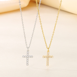 Collier élégant pour femme, style décontracté et chic, avec chaîne fine croisée à la clavicule, orné de diamants, en acier inoxydable plaqué or 18 carats, durable - Product Image 2