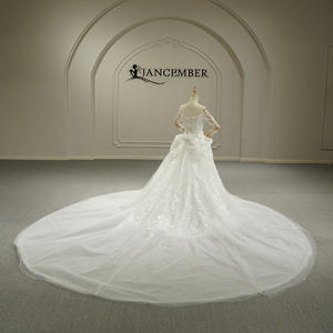 Gt26044 Vestido de Novia Moderno y Elegante de Encaje Francés con Manga Larga, Escote Corazón, Estilo Princesa, Cola de Capilla Desmontable, Sin Espalda, Largo hasta el Suelo - Product Image 3