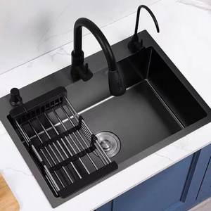 Fregadero de Cocina Grande de Acero Inoxidable 304 con Recubrimiento Nano Negro, Hecho a Mano, Antiarañazos - Product Image 1